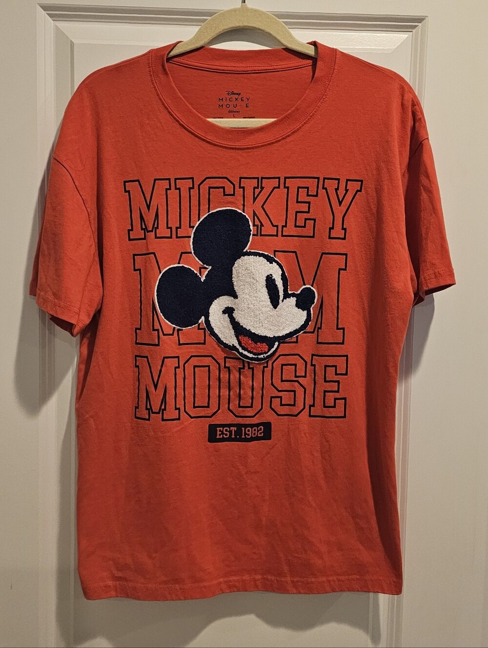 Disney Mickey Mouse Red Large Short Sleeve Shirt With Embroidered Patch